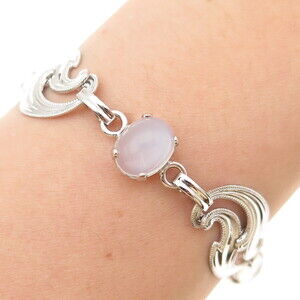 Van Dell 925 Sterling Silver Vintage Real Opalite Floral Bracelet 7.25"
